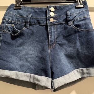 YMI Dark Blue High-Waist Jean Shorts with Button Detail